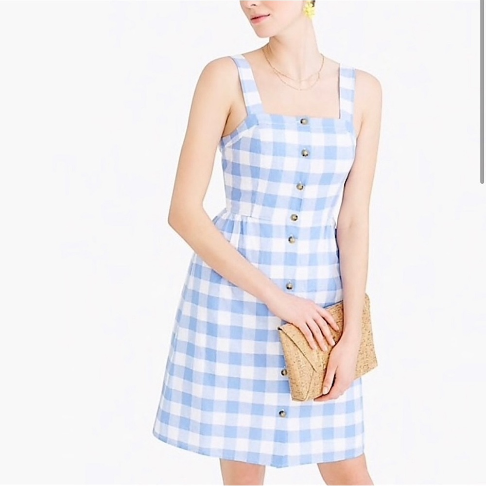 J. Crew Factory Blue and White Checkered Dress